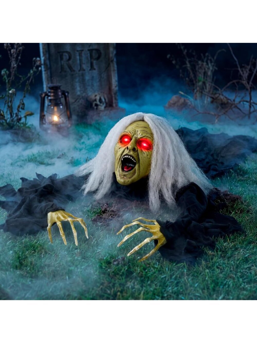 Halloween Decor Light-Up Zombie Black White Groundbreaker Bloodstain & Sound